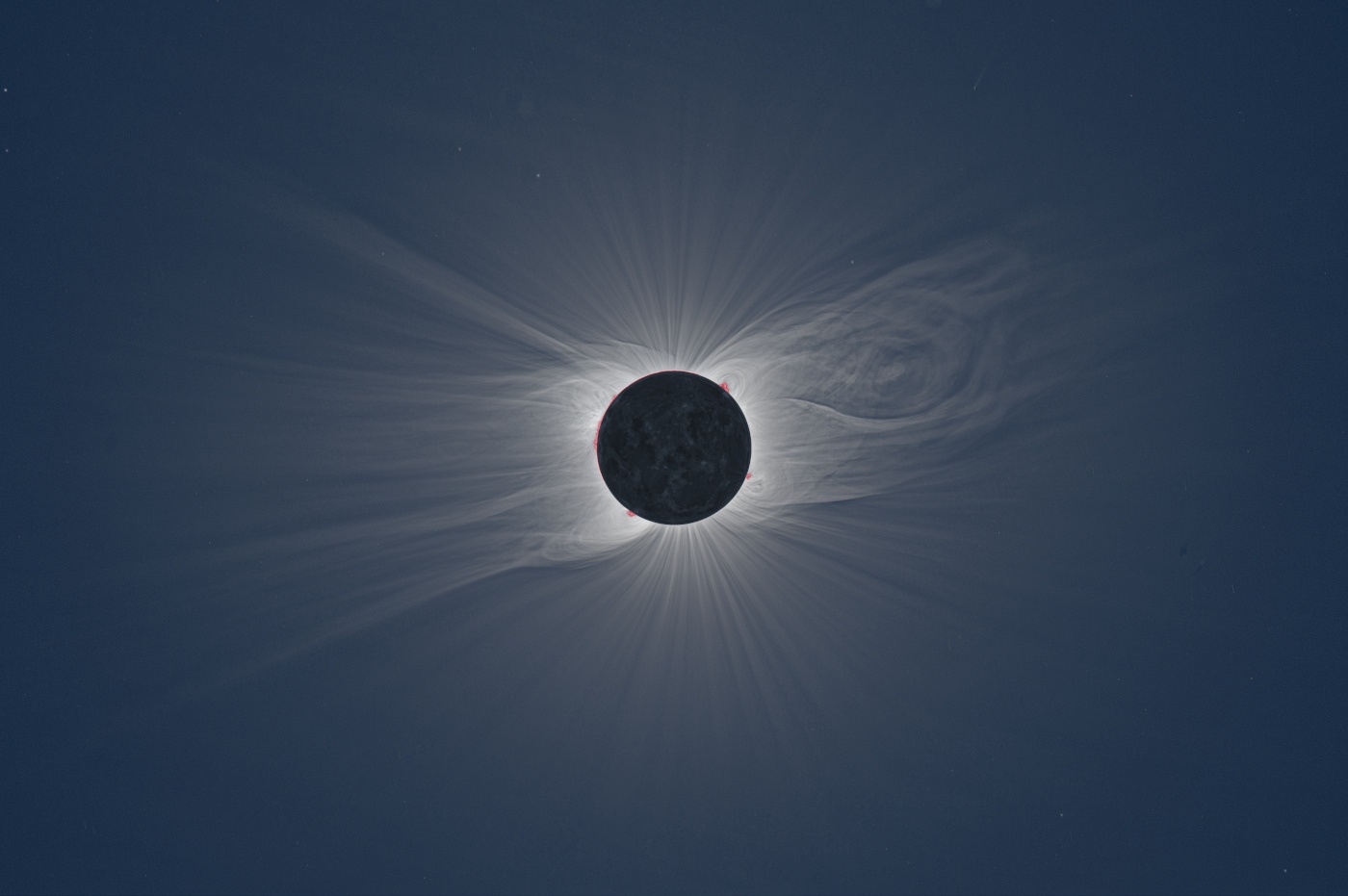 Total solar eclipse corona, 2020, with a bright western streamer.